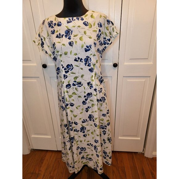 Vintage 90s Custom Made Corset White/Blue Watercolor Print Midi S Cottage Fairy - Picture 9 of 9